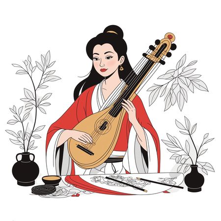 Woman Playing A Lute  AI Image