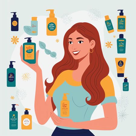 Woman promoting variety of hair care products  AI Image