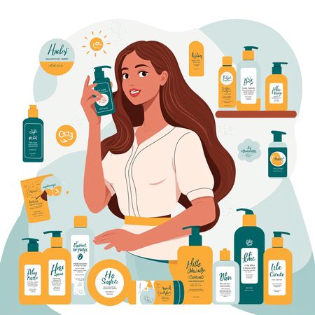 Woman promoting variety of skincare and hair care products  AI Image