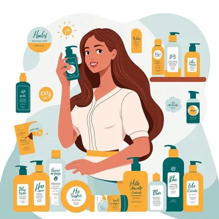 Woman promoting variety of skincare and hair care products  AI Image
