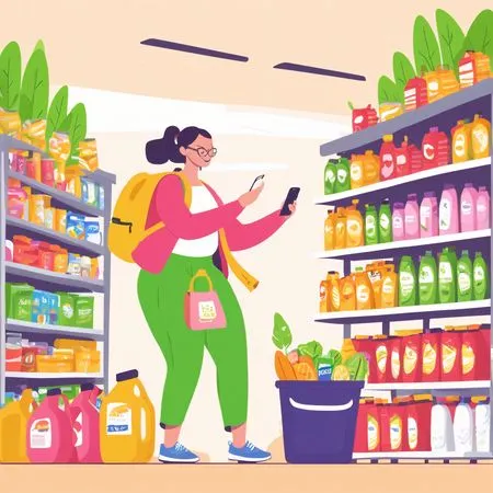 Woman Shopping In A Supermarket Using Smartphone  AI Image