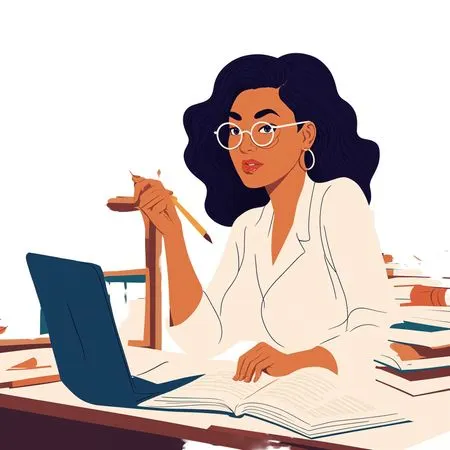 Woman Studying At Desk With Laptop And Books  AI Image
