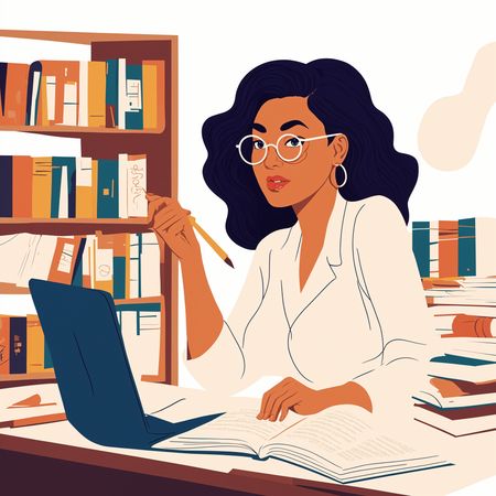 Woman Studying At Desk With Laptop And Books  AI Image