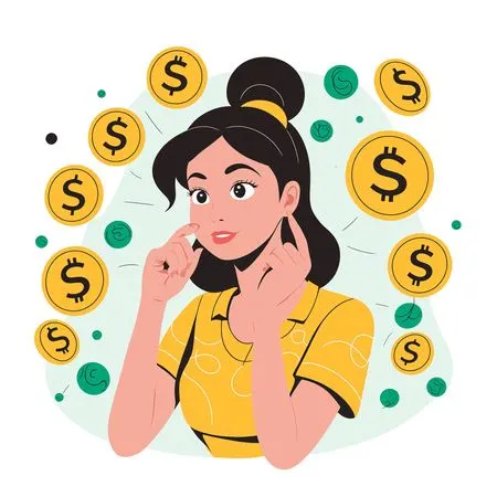 Woman Surrounded By Dollar Signs  AI Image