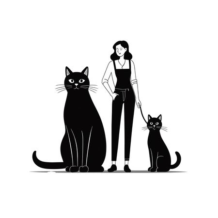 검은 고양이 두 마리를 데리고 있는 여자  AI 이미지