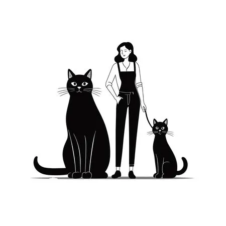 Woman With Two Black Cats  AI Image