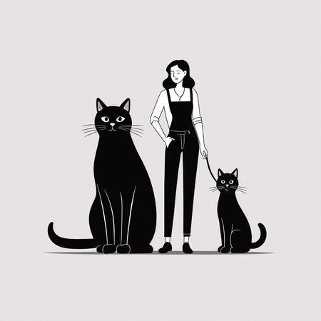 Woman With Two Black Cats  AI Image