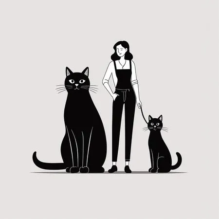 Woman With Two Black Cats  AI Image