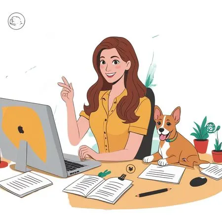 Woman Working In An Office With A Dog  AI Image