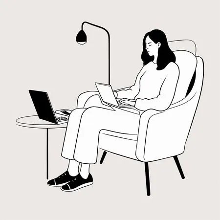 Woman Working On A Laptop At Home  AI Image
