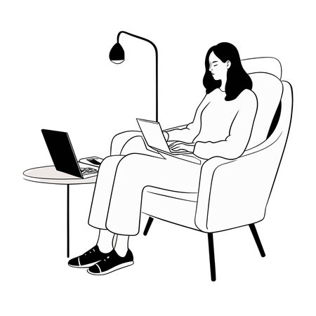 Woman Working On A Laptop At Home  AI Image
