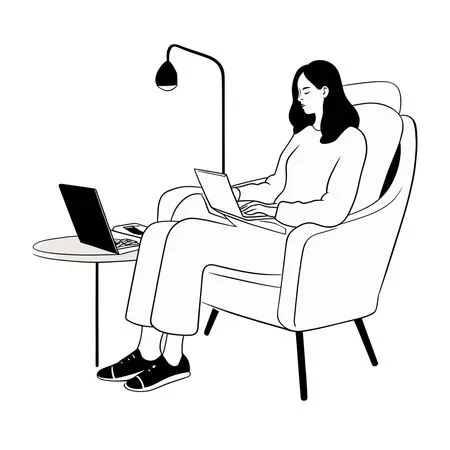 Woman Working On A Laptop At Home  AI Image
