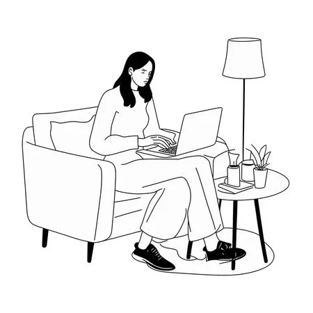 Woman Working On A Laptop At Home  AI Image