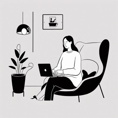 Woman Working On A Laptop In A Modern  AI Image