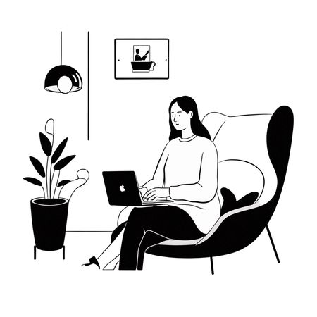 Woman Working On A Laptop In A Modern  AI Image