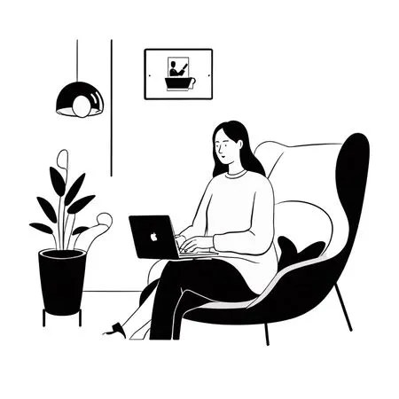 Woman Working On A Laptop In A Modern  AI Image
