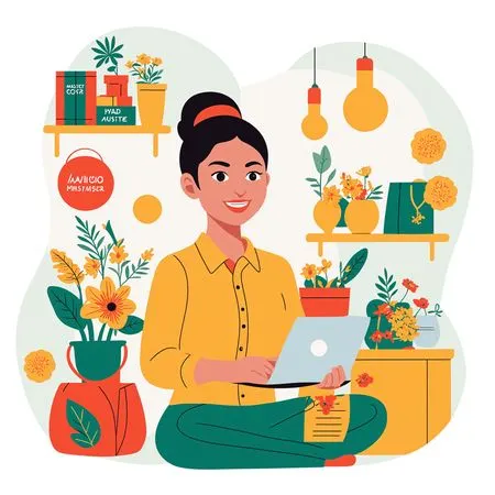 Woman Working On Laptop Surrounded By Plants And Decor  AI Image