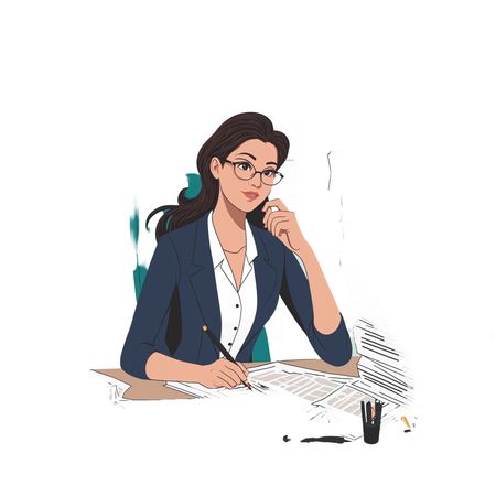 Woman Working On Paperwork In A Busy Office Setting  AI Image