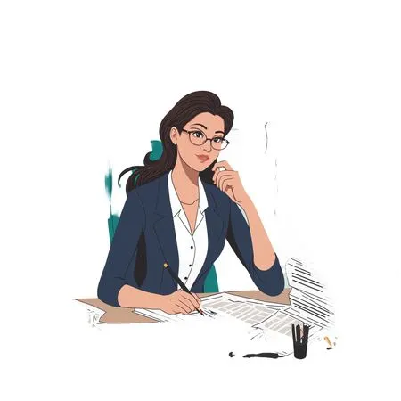 Woman Working On Paperwork In A Busy Office Setting  AI Image