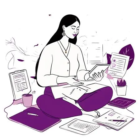 Woman Working With Documents And Tablet  AI Image